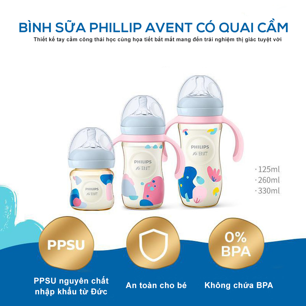 Bình Sữa Nhựa Họa Tiết Phillip Avent PPSU Có Quai Cầm - Hình ảnh 4