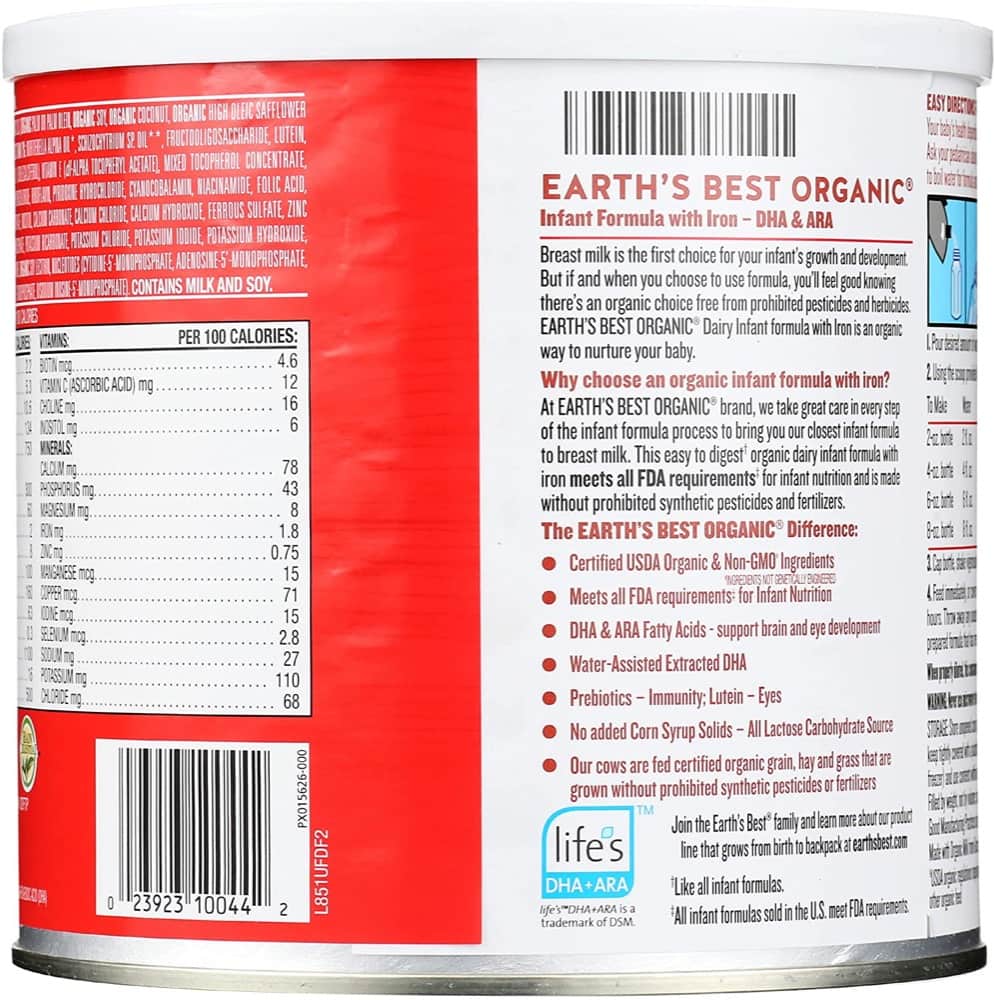 Sữa bột Earth’s Best Organic Dairy Infant Powder Formula 658g cho bé từ 0 - 12 tháng tuổi - Hình ảnh 7