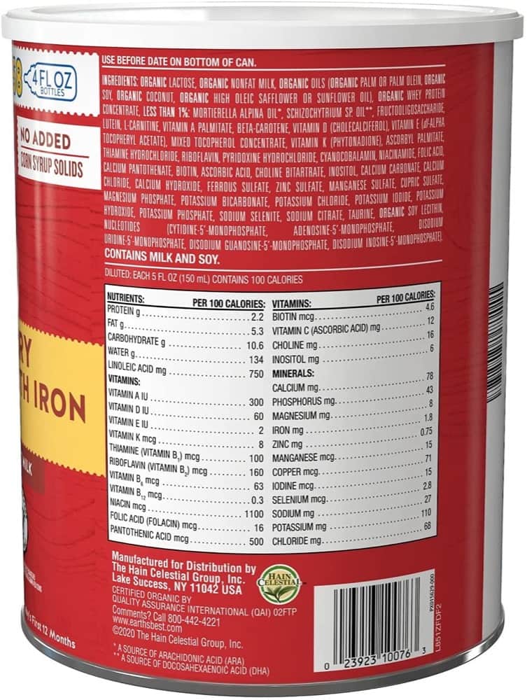 Sữa bột Earth’s Best Organic Dairy Infant Powder Formula 658g cho bé từ 0 - 12 tháng tuổi - Hình ảnh 4