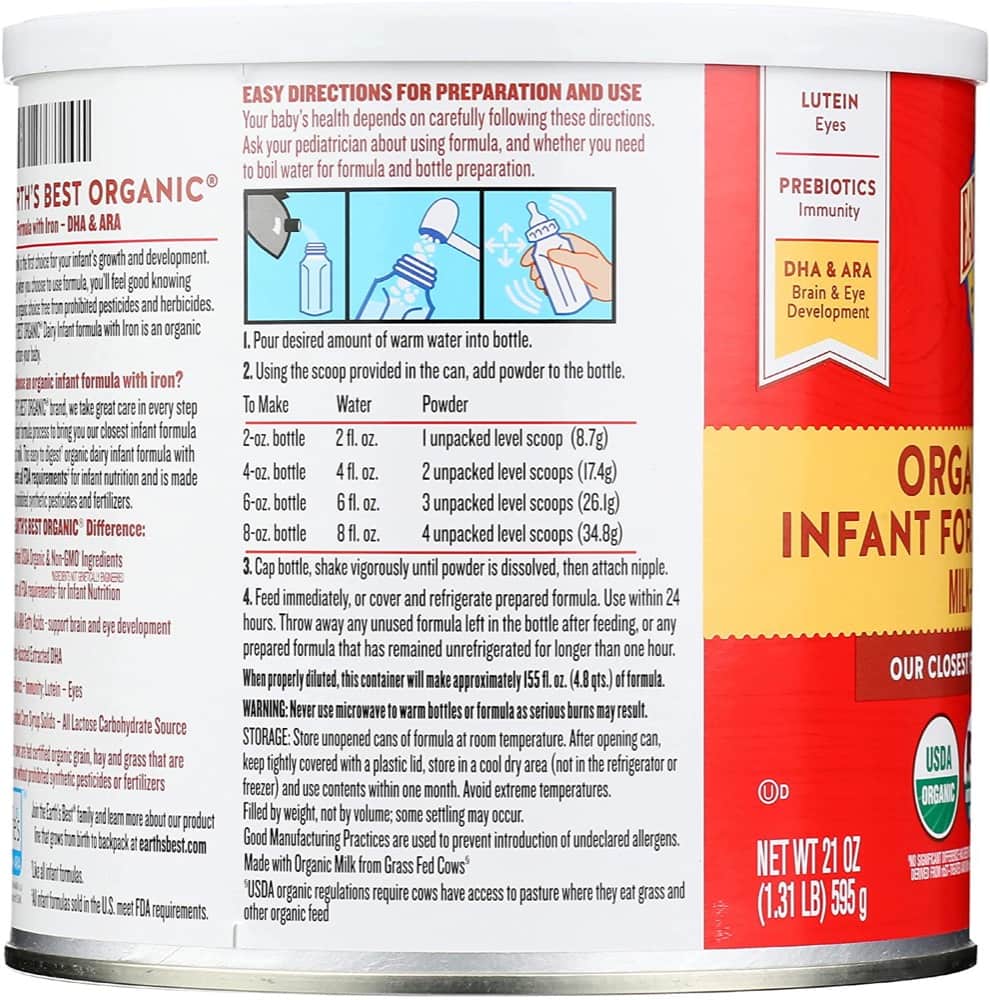 Sữa bột Earth’s Best Organic Dairy Infant Powder Formula 658g cho bé từ 0 - 12 tháng tuổi - Hình ảnh 6