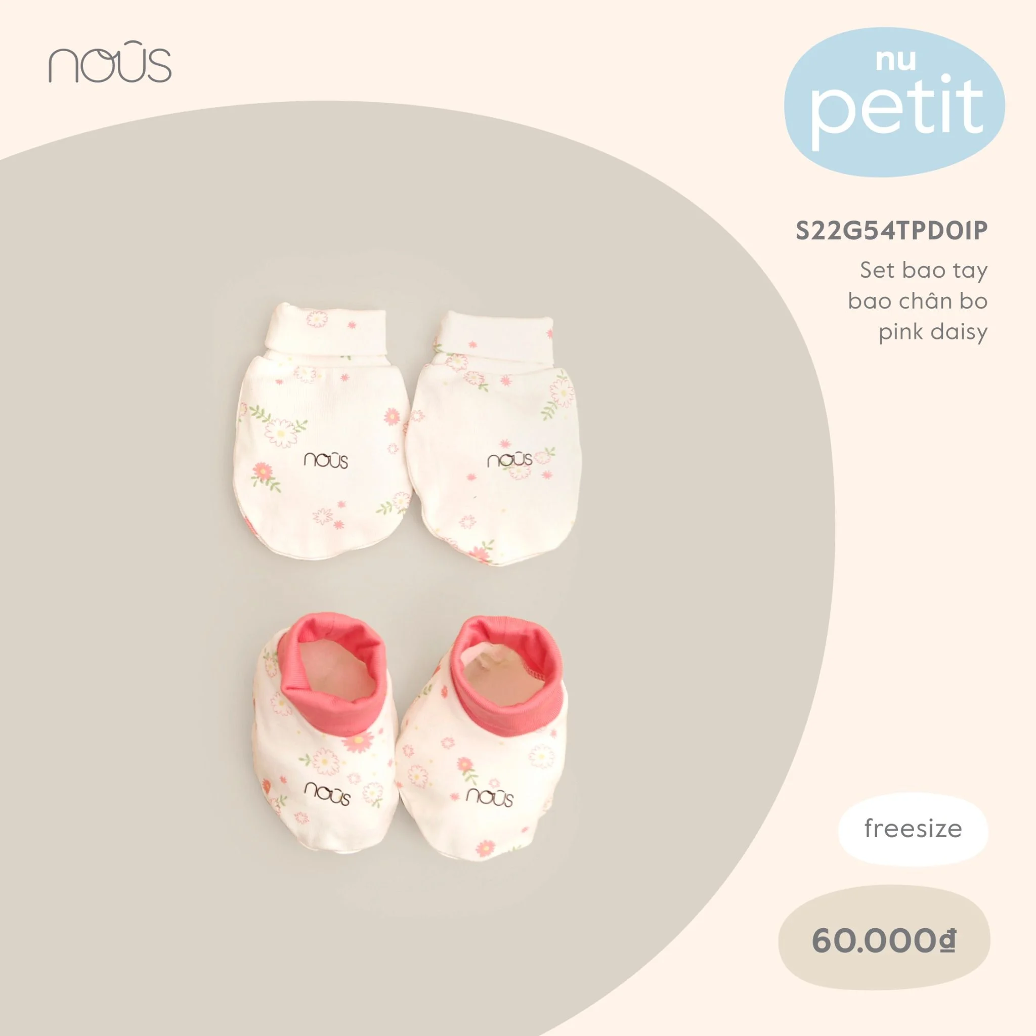Nous set bao tay bao chân bo pink daisy FS
