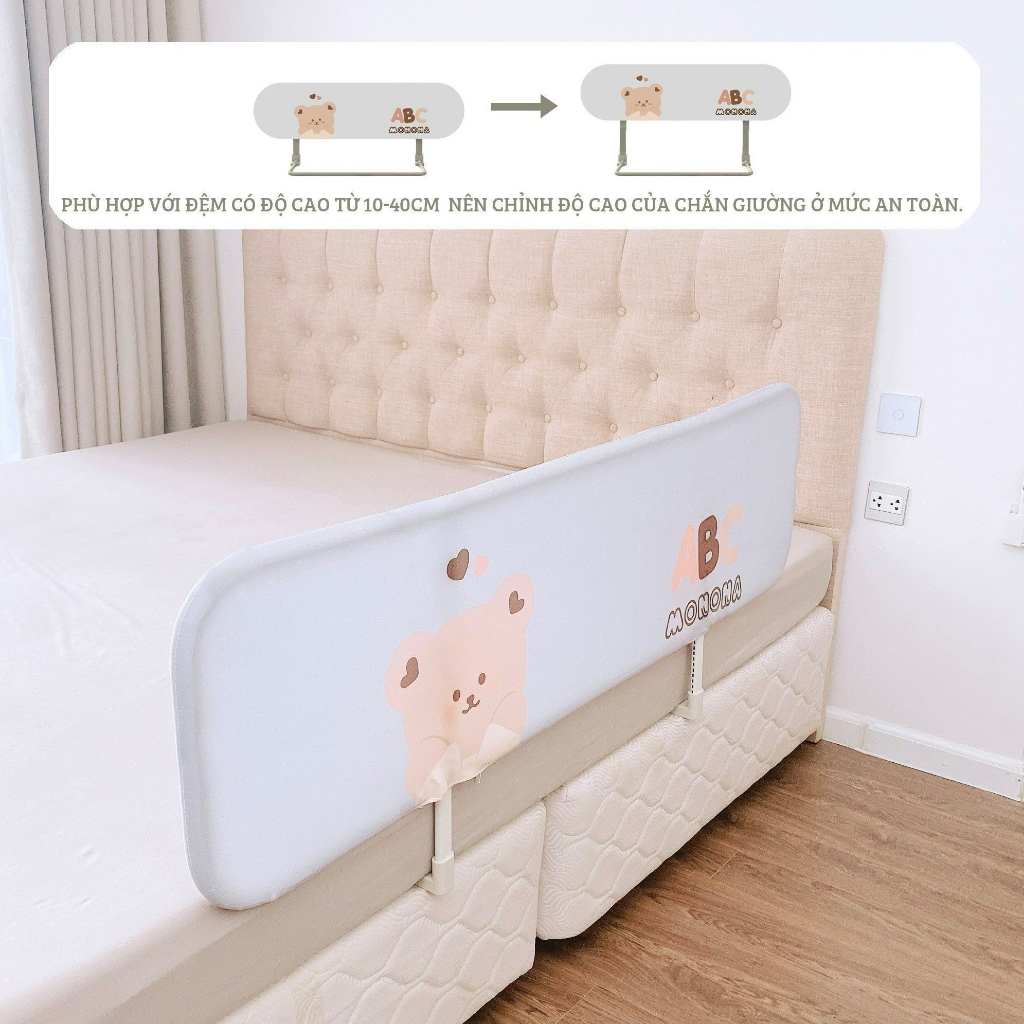 Thanh chắn giường nâng hạ độ cao Monona, gập gọn thông minh, vải tháo rời được - Hình ảnh 6