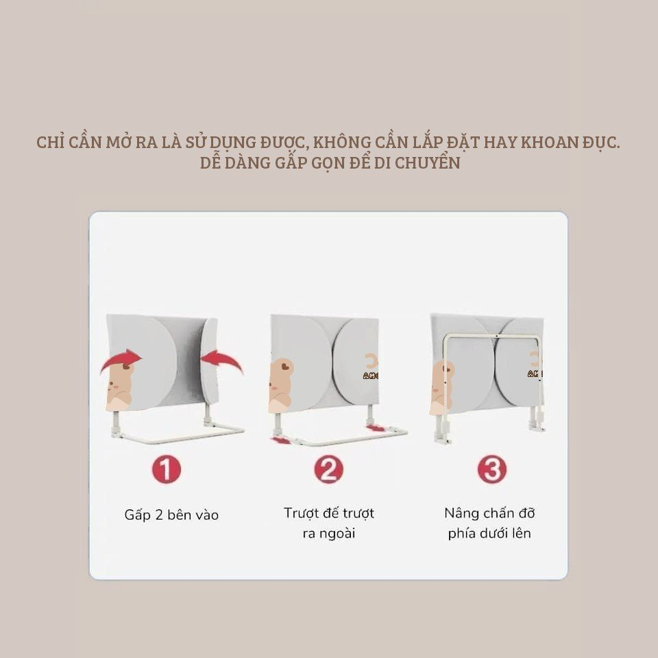 Thanh chắn giường nâng hạ độ cao Monona, gập gọn thông minh, vải tháo rời được - Hình ảnh 7