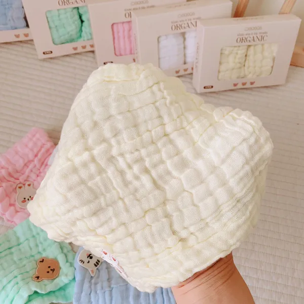 Set 3 khăn sữa 6 lớp xô nhăn Momona Organic cho bé - Hình ảnh 6