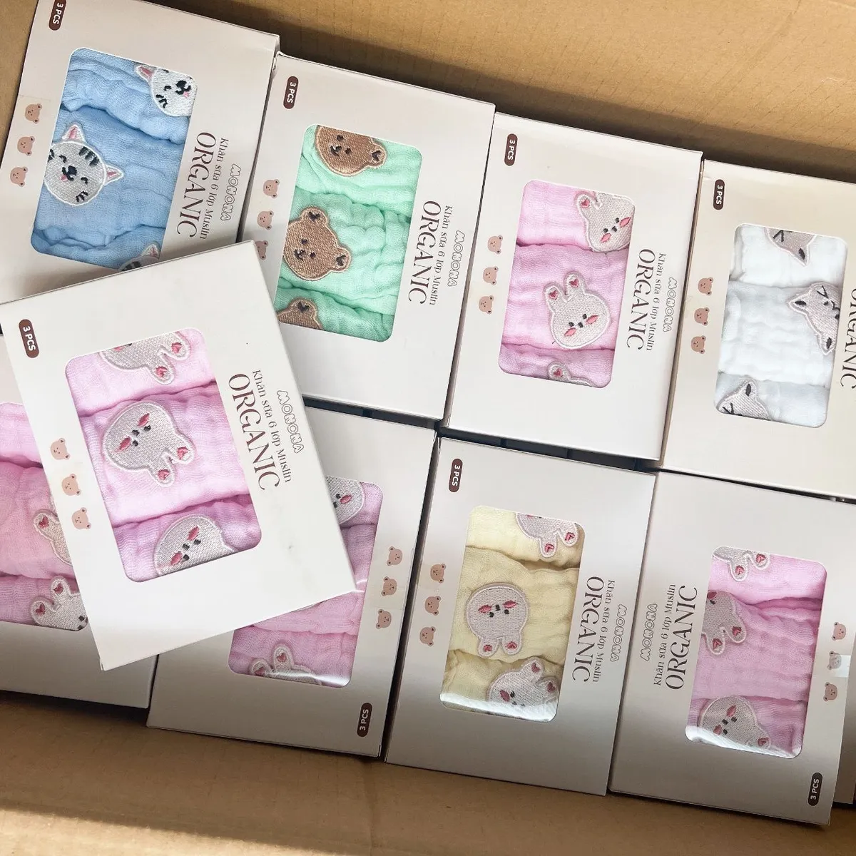 Set 3 khăn sữa 6 lớp xô nhăn Momona Organic cho bé - Hình ảnh 2