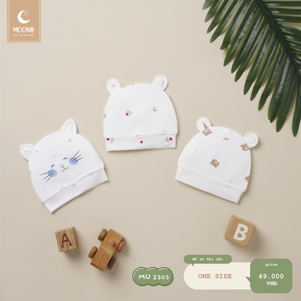 Mũ tai gấu Moon@ cho bé sơ sinh MU - 2303 hoạ tiết