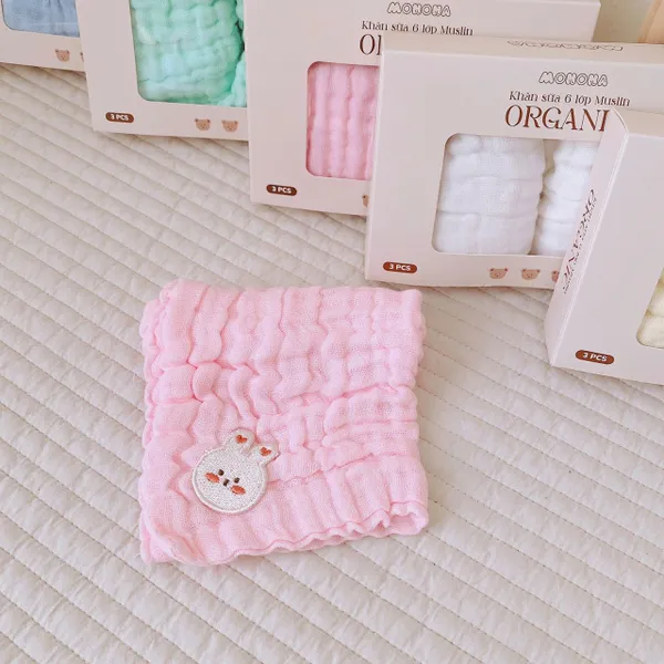 Set 3 khăn sữa 6 lớp xô nhăn Momona Organic cho bé - Hình ảnh 5