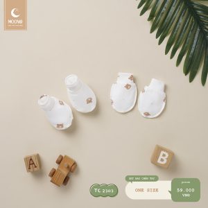 Bao tay bao chân Moon@ cho bé sơ sinh TC - 2303 hoạ tiết - Gấu