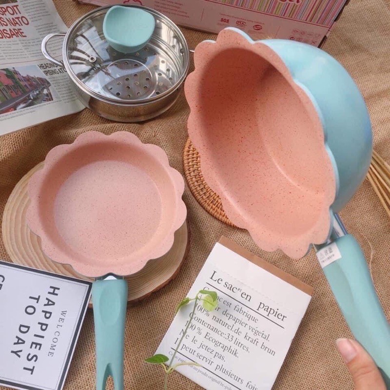 Bộ Nồi Chảo Sakura Đá Hình Hoa Chống Dính + Tặng Kèm Muỗng - Hình ảnh 10