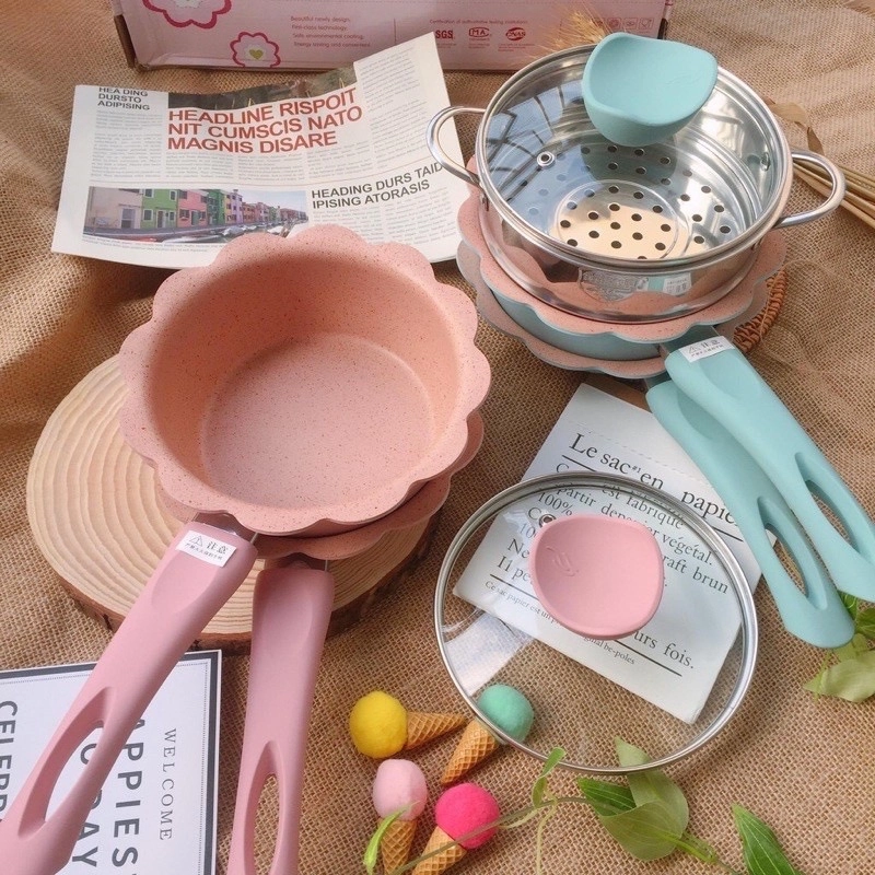 Bộ Nồi Chảo Sakura Đá Hình Hoa Chống Dính + Tặng Kèm Muỗng - Hình ảnh 8
