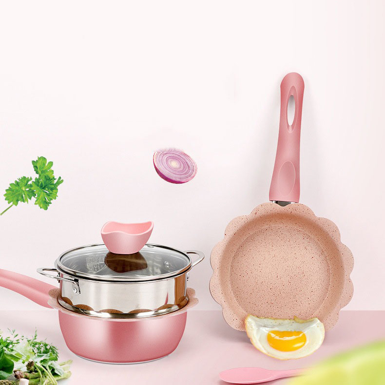 Bộ Nồi Chảo Sakura Đá Hình Hoa Chống Dính + Tặng Kèm Muỗng - Hình ảnh 2