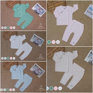 Bộ Dài Tay Sơ Sinh Cài Chéo Modal Bao Tay Lật Hrnee Cho Bé Từ 0-3 Tháng - Set Bao Tay, Bao Chân, Mũ Bán Rời