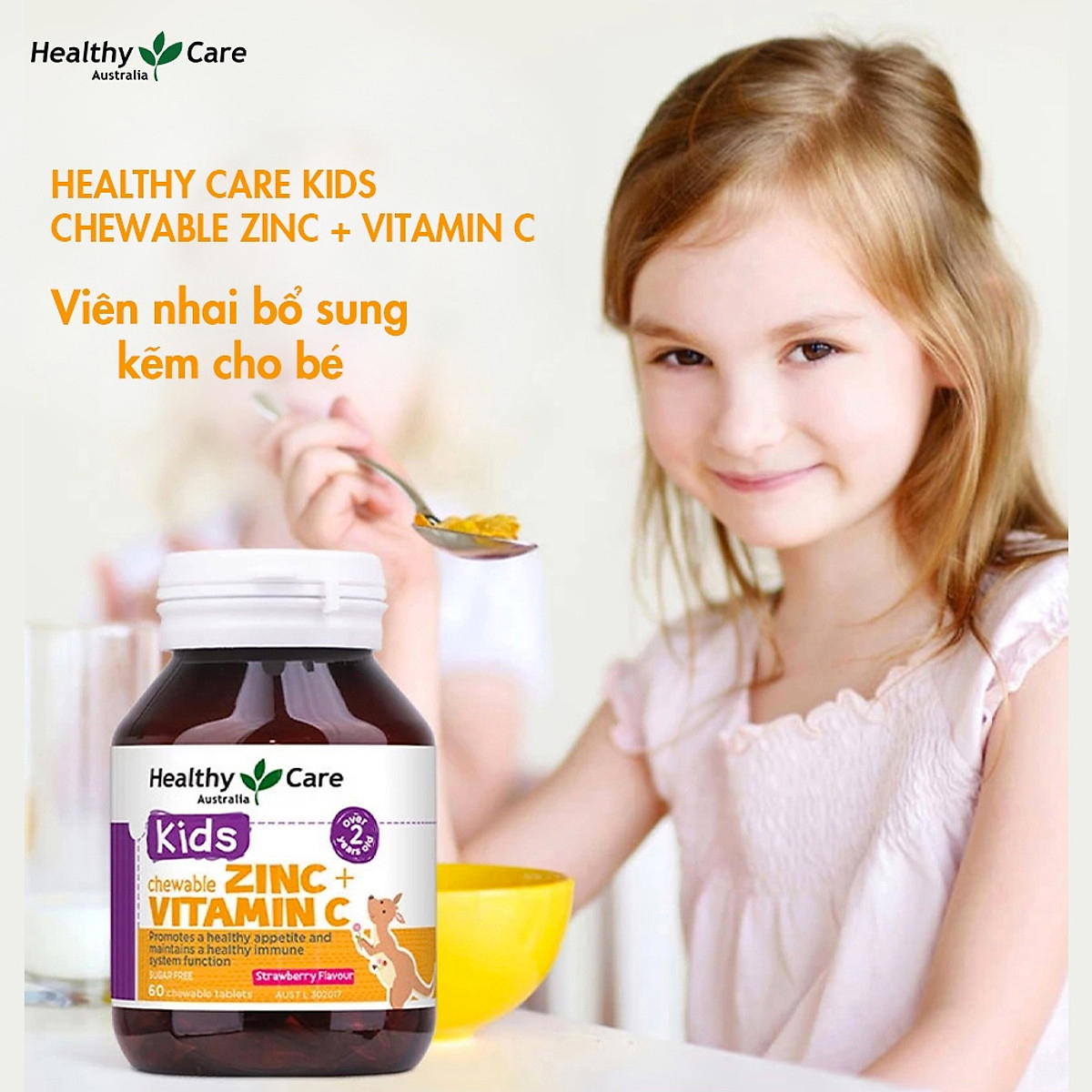Viên Nhai Bổ Sung Kẽm Vitamin C Healthy Care Kids Zinc + Vitamin C 60 Viên Cho Bé Từ 2 Tuổi - Hình ảnh 4