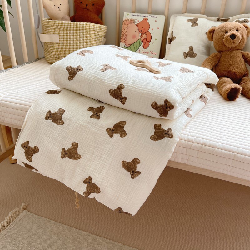 Chăn Gối Xô Muslin Tree Cao Cấp Họa tiết Gấu Nâu Phong Cách Hàn Quốc - Hình ảnh 6