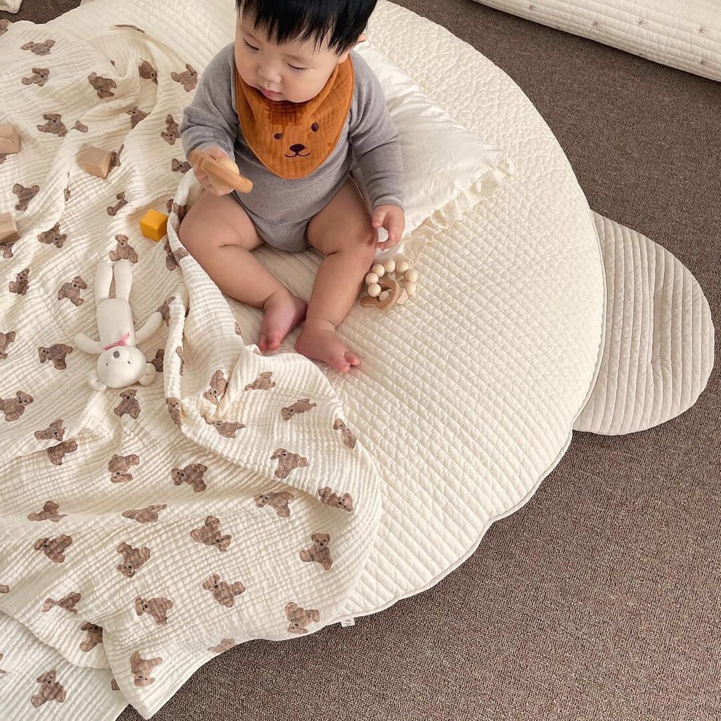 Chăn Gối Xô Muslin Tree Cao Cấp Họa tiết Gấu Nâu Phong Cách Hàn Quốc - Hình ảnh 3