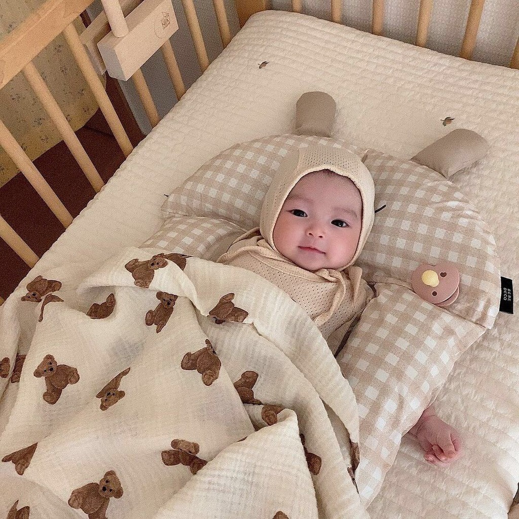 Chăn Gối Xô Muslin Tree Cao Cấp Họa tiết Gấu Nâu Phong Cách Hàn Quốc - Hình ảnh 7
