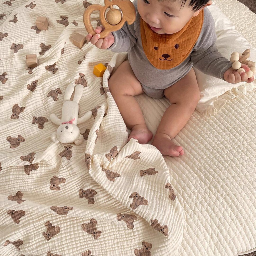 Chăn Gối Xô Muslin Tree Cao Cấp Họa tiết Gấu Nâu Phong Cách Hàn Quốc - Hình ảnh 5