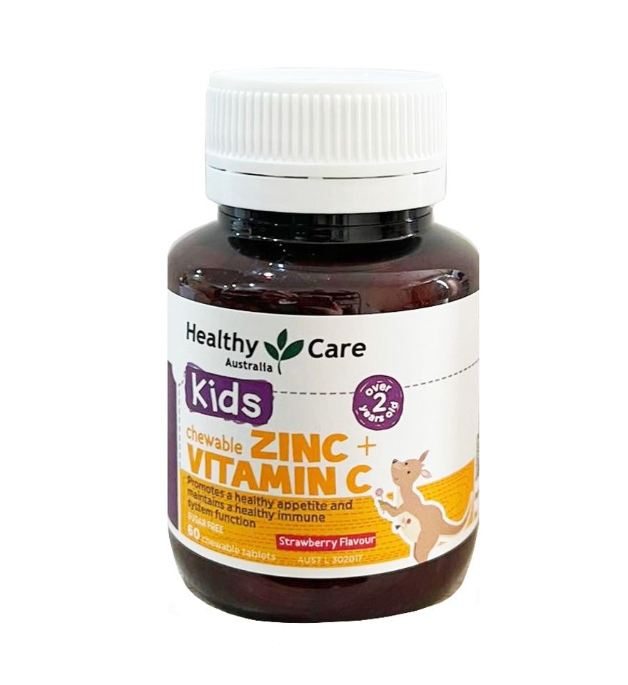 Viên Nhai Bổ Sung Kẽm Vitamin C Healthy Care Kids Zinc + Vitamin C 60 Viên Cho Bé Từ 2 Tuổi